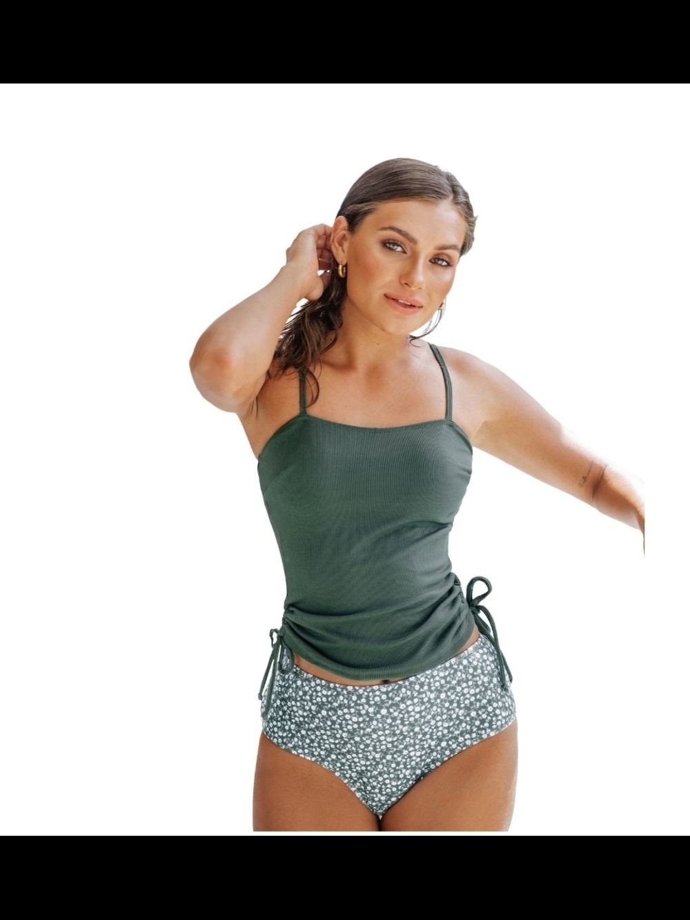 Cupshe Ribbed Swim Bikini Set Ditzy Floral